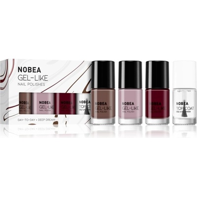 NOBEA Day-to-Day NOBEA Day-to-Day Top Coat vrchný ochranný lak na nechty s leskom 6 ml + NOBEA Day-to-Day Gel-like Nail Polish lak na nechty s gélovým efektom 6 ml + NOBEA Day-to-Day Gel-like Nail Pol
