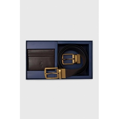 Ralph Lauren Polo pásek a kožený držák na karty hnědá