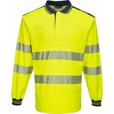 Portwest T184 PW3 Hi-Vis Polo tričko L/S Žltá/Námornícka modrá 5XL