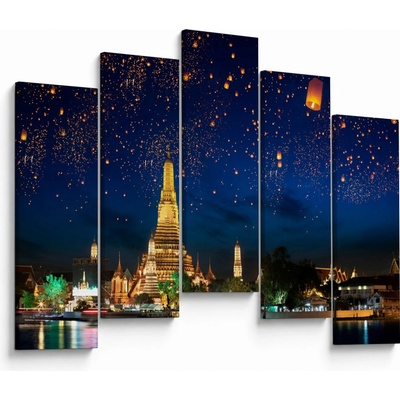 Obraz - Lampióny štěstí, Bangkok, pětidílný 125x90 cm – Hledejceny.cz