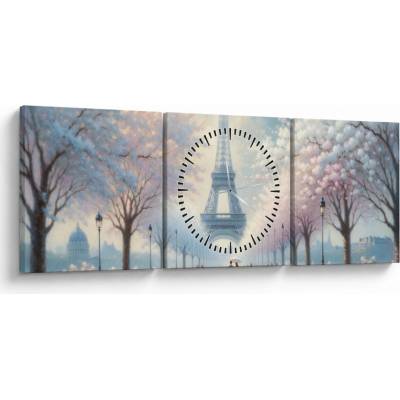 Obraz - Maľba z Paríža (s hodinami), trojdielne 90x30 cm s hodinami