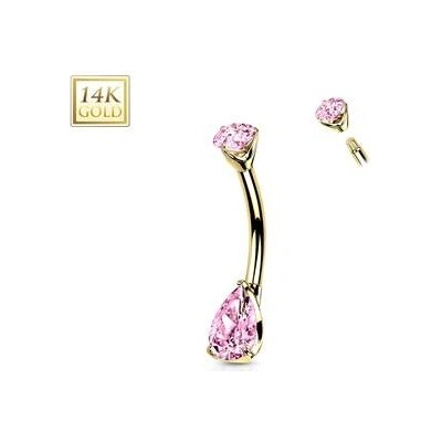 Šperky4U zlatý piercing do pupíku zirkon ve tvaru kapky ZL01226-YGP