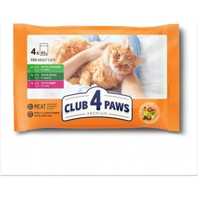 CLUB 4 PAWS Premium kuracie hovädzie v želé kačacie v omáčke 4 x 85 g