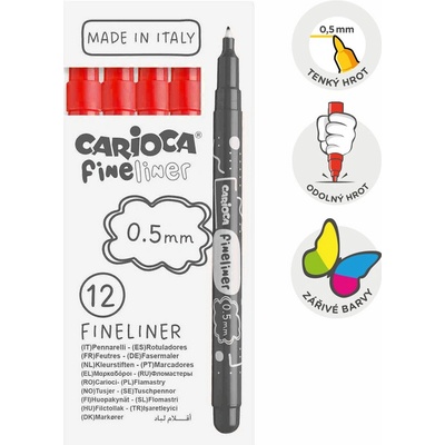 Jemné linery Carioca Fineliner 0,5 mm – 12 ks - červený