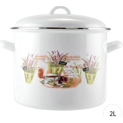 Perfect Home 14224 Smaltovaný hrniec 16cm, 2l + pokrievka, biely, levanduľa