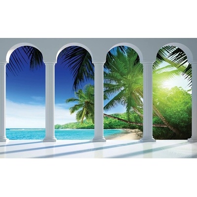 Preinterier FT2783 Fototapeta na stenu Výhľad cez kolonádu na palmovú pláž vlies 104cm x 70cm