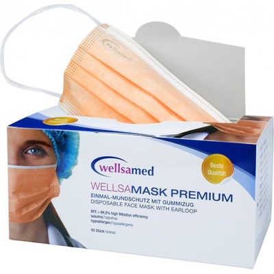 Wellsamed 3-vrstvé hypoalergenní ochranné ústenky oranžová 50 ks