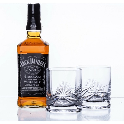 BOHEMIA CRYSTAL Dárková sada whisky Jack Daniel’s Old No. 7 a 2 ručně broušené sklenice brus Mašle Bohemia Crystal 330 ml