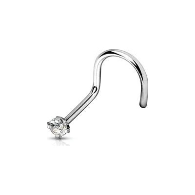 Šperky4U Zahnutý piercing do nosu titan čirý kamínek TIT1063C-025