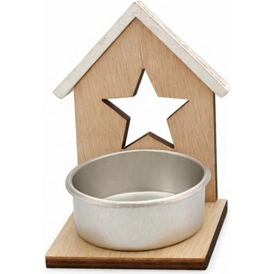 DECOLED Dřevěný svícen na čajové svíčky, chaloupka s hvězdou, 8 × 5 cm