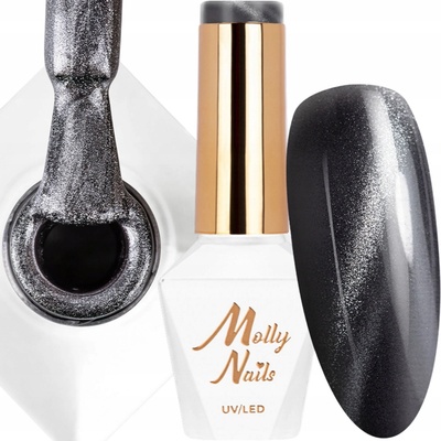 Hybridní lak MOLLYNAILS 8g LED/UV Polish Cat Eye Metallic Blacks Č. 217