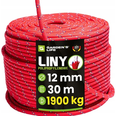 Polypropylenové lano 12 mm červené pletené 30 m