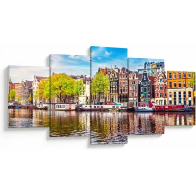 Obraz - Tancujúce domy, Amsterdam, päťdielne 150x80 cm