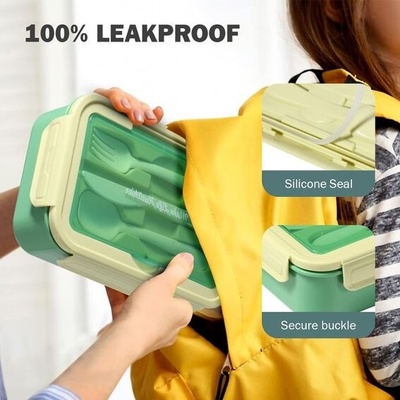 Diboniur Svačinový box s příbory, 1400ml Bento box pro dospělé a děti, vhodný do mikrovlnné trouby