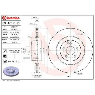 BREMBO brzdový kotúč 09.A817.21, súprava 2 ks