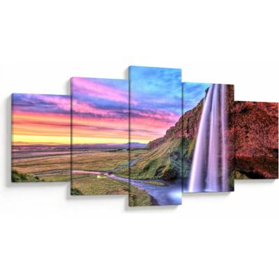 Obraz - Vodopád Seljalandsfoss, päťdielne 150x80 cm