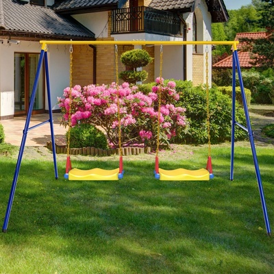 Costway Detský záhradný kovový rám na dve hojdačky Frame - modro-žltý