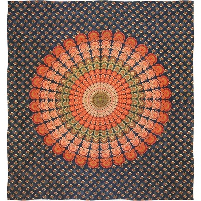 BOB Batik přehoz na postel indický Peacock modrý oranžový bavlna 225 x 200 cm
