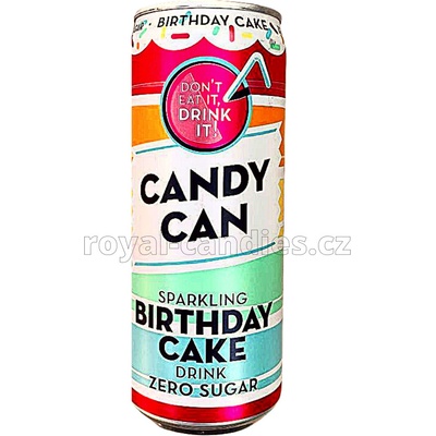 Candy Can Birthday Cake sycená limonáda bez cukru s příchutí jahody a vanilky 330 ml