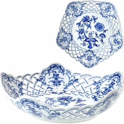 Český porcelán Dubí Mísa pětihranná prolamovaná cibulák 28 cm