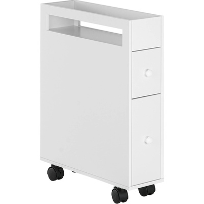 HOMCOM Koupelnová skříňka na kolečkách Skříňka na kolečkách, úzký design, dvě zásuvky, čtyři kolečka, bílá, 16 x 49,5 x 66 cm – Hledejceny.cz