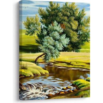 Obraz - Řeka mezi loukami, olejomalba, jednodílný 30x40 cm