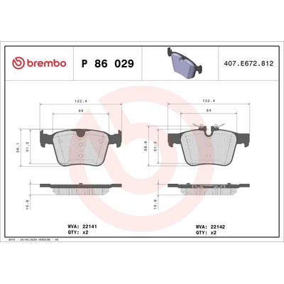 Sada brzdových platničiek, vždy 4 kusy v sade BREMBO P 86 029 (P86029)