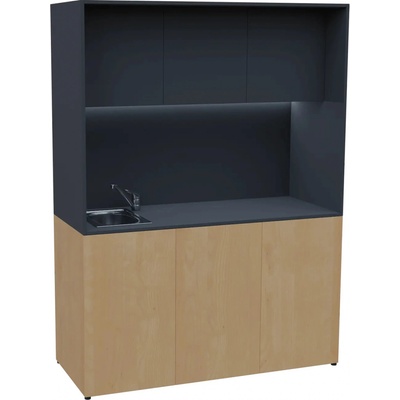 KUCH - CUBE PLUS 3 kuchyňka, vybavení - dřez + baterie, 2000x1480x600 mm, LED osvětlení, dvířka, javor horský antracit