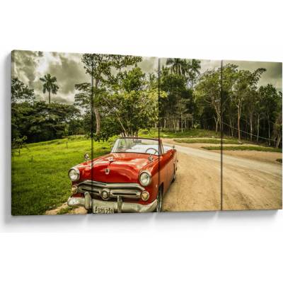 Obraz - auto veterán v přírodě, Čtyřdílný 160x80 cm