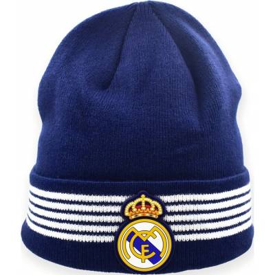 Real Madrid FC Detská pletená čiapka Real Madrid, tmavomodrá, biele pruhy, našitý znak
