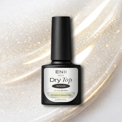 ENII NAILS Dry Top Ceramic Gold Diamond se zlatými třpytkami bezvýpotkový vrchní lak 10 ml