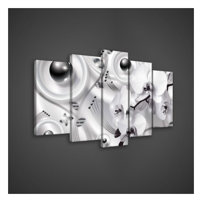 Obraz na plátne viacdielny - OB3559 - Čiernobiele kvety 100cm x 60cm - S17