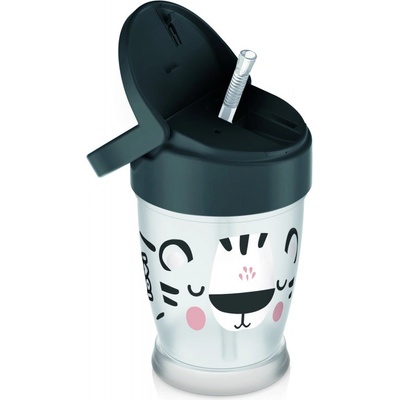 LOVI hrnček so slamkou Salt&Pepper Junior šedo/černý 250ml