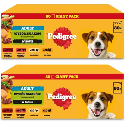 Pedigree Adult mokré krmivo pre dospelých psov, výber príchutí v omáčke 80 x 100 g