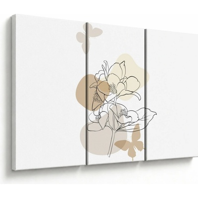 Obraz - Béžové kvety s motýľom N⁰1, trojdielne 120x80 cm