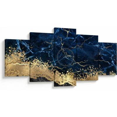Obraz - Tmavo-modrý mramor (s hodinami), päťdielne 150x80 cm s hodinami