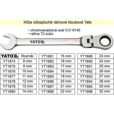 Yato Očkoplochý ráčnový klíč 8mm s kloubem YT-1674