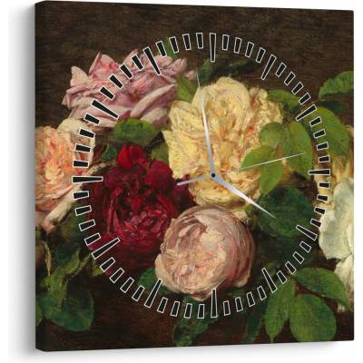 Obraz - Henri Fantin-Latour, Roses de Nice on a Table, reprodukcia (s hodinami), jednodielne 30x30 cm s hodinami