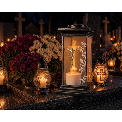 Solární hřbitovní lucerna s LED křížem 28 cm
