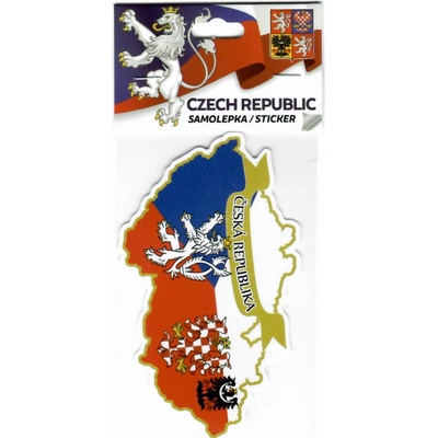 Samolepka s vlajkou v mape Českej republiky a symboly 10 x 6 cm - farebná