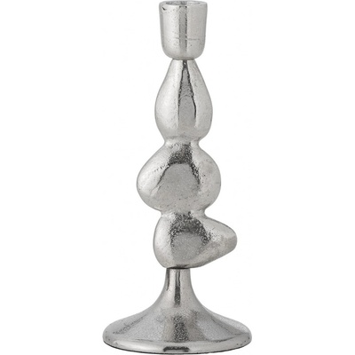 Bloomingville Kovový svícen Metina Silver 21 cm, stříbrná barva, dřevo, kov