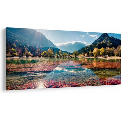 Obraz - Jezero Jasna, Gozd Martuljek, Julské Alpy, Slovinsko, jednodílný 200x100 cm