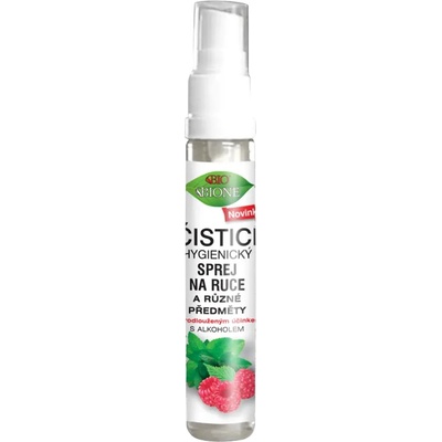 Bione Cosmetics Čistící hygienický sprej na ruce MALINA + MÁTA 27 ml