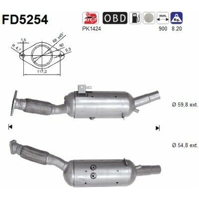 Filter sadzí pevných častíc výfukového systému AS FD5254