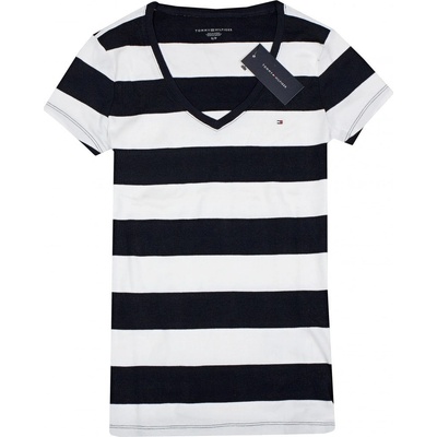 Tommy Hilfiger dámské tričko s krátkým rukávem pruhované černá/bílá