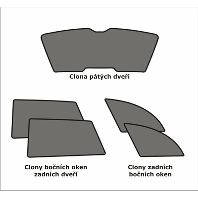 Sluneční clony sada - zadní dveře, zadní okna, páté dveře, Škoda Fabia III. Komb