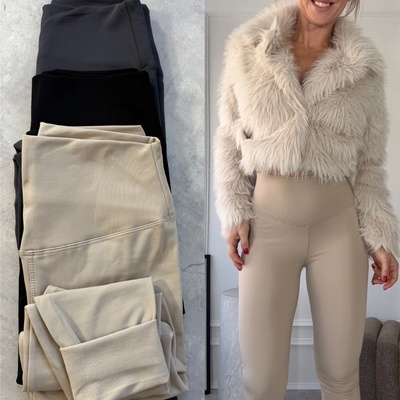 Sim Fashion Zateplené tvarujúce legíny s vysokým pásom Helia Cappuccino