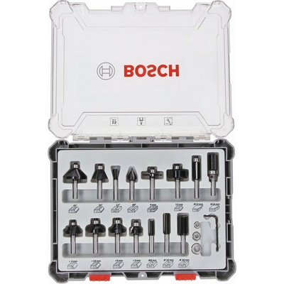 BOSCH Sada frézovacích bitov, 15 ks, zmiešané, 8 mm driek 2607017472