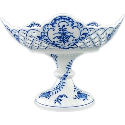 Český porcelán Dubí Mísa pětihranná prolam. na ozd. noze vys. cibulák 28 cm
