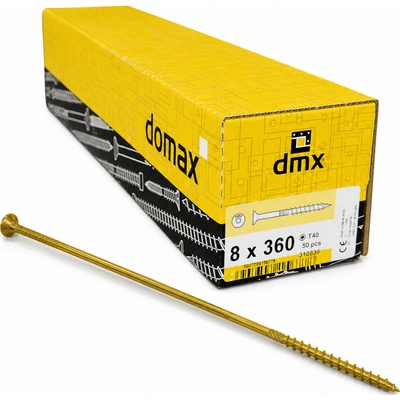 Konštrukčný vrut do dreva 8 × 360 mm, zápustná hlava TX40 – Domax CS